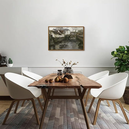 OIQArtOIQ Vintage Landscape Canvas Wall Art Framed Natural Scenery Painting Artwork Prints France Country Wilderness Farmhouse Decor Pictures Kitchen Bedroom Living Room Bathroom