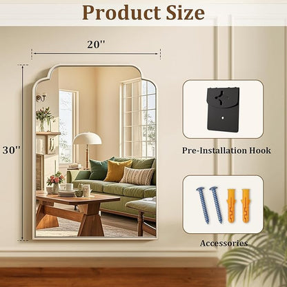 20" x 30" Silver Arch Bathroom Mirror, Wall Mounted Vanity Mirror with Metal Frame, Modern Decorative Scalloped Wall Mirror for Sink, Bedroom, Living Room, Entry, Farmhouse Home