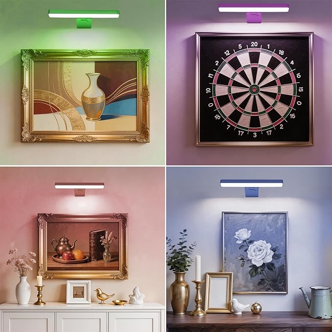 Picture Lights for Wall Battery Operated Gold Wireless Art Light for Paintings, Rechargeable Display Lighting for Picture with Remote Control, RGB Poster Lights for Frame, Gallery, Portraits, 2 Pack