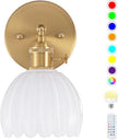 Battery Operated Wall Sconce, Vintage Wall Sconce with Milky White Tulip Glass Lampshade Rechargeable Battery Powered Wall Light with Remote Control for Bedroom,Living Room, Hallway, Aisle
