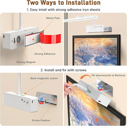 Picture Light, 15.35inch Wireless Picture Lights for Wall Rechargeable, Battery Lights for Pictures on Wall, 3 Color Art Lighting for Paintings with Timer and Dimmable Artwork Display (White-2PCS)