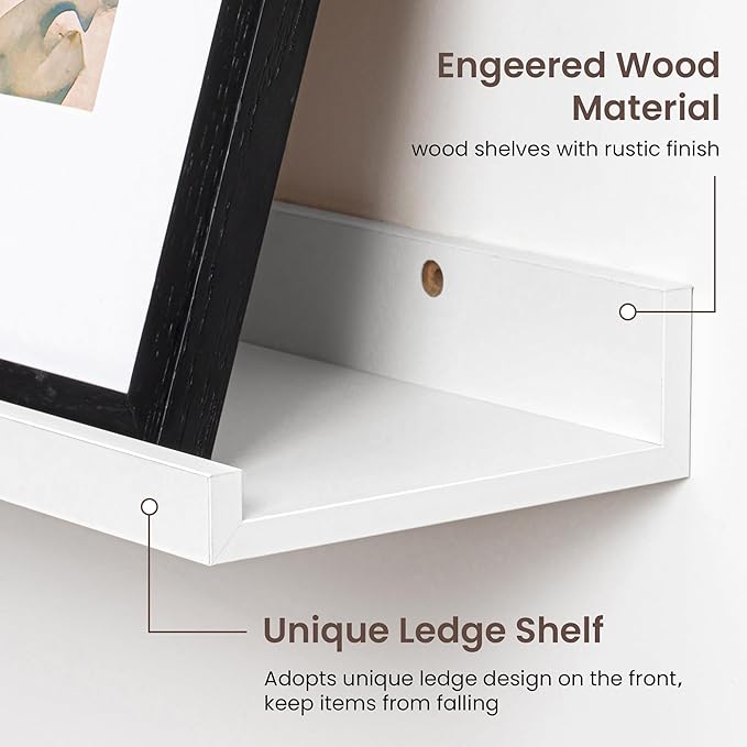 Axeman 40 Inch Floating Shelves | White Picture Ledge Shelf Set of 3 | Rustic Wood Wall Shelves with Lip | 40" White Picture Shelf for Wall with Ledge | Photo Shelves