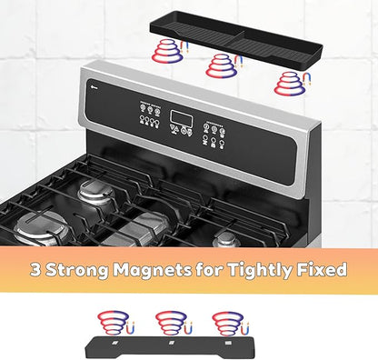 15 Inch Magnetic Silicone Stove Top Shelf, Heat Resistant Spice Rack for Kitchen, Space Saving Organizer with 3 Sticky Pads, Fits Back of Stove (Black, 15 Inch)