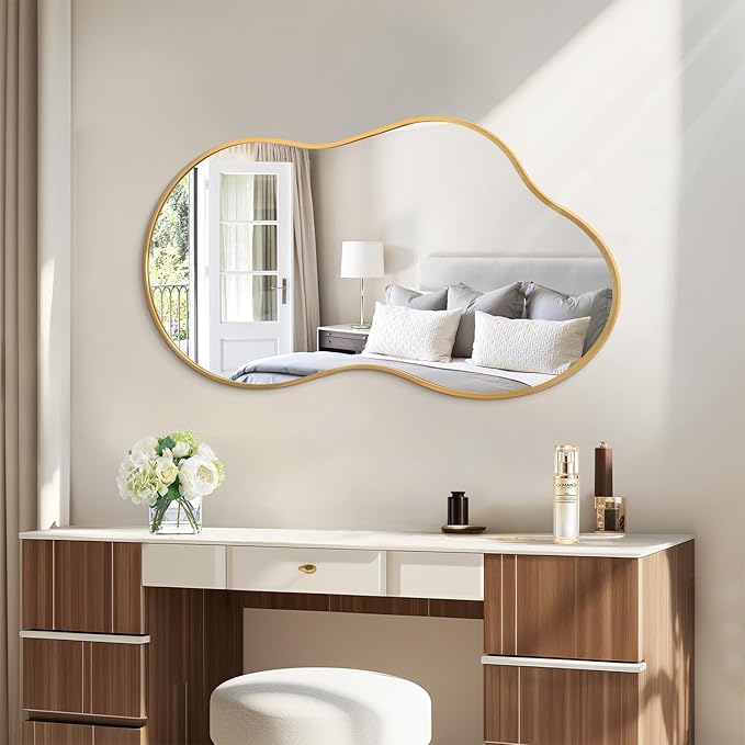 JJUUYOU Wall Mirror Irregular Metal Framed Decorative Gold Mirrors Large 22