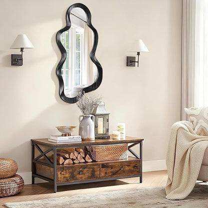 Asymmetrical Mirror Irregular Wall Mirror Modern Wood Frame Unique Mirrors Cute and Stylish Cloud Wavy Mirrors Decorative for Cloakroom Bedroom Living Room Bathroom Entryway 30"x14"
