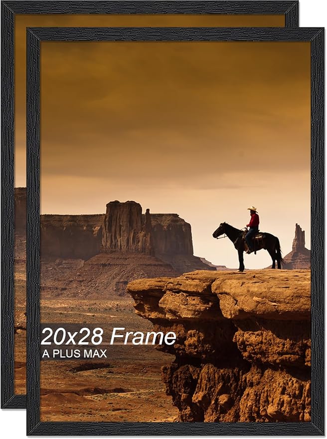 A PLUS MAX 20x28 Picture Frame Set of 2, Black Engineered Wood Frame for 20 x 28 Inch Picture Poster Photo, Light Weight 20 by 28 Frame with Wood-grain for Wall - 2 Pack/Black/20 x28