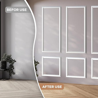 PALMPOP Peel and Stick Wall Molding Kit of 6 Frames,Premade Accent Wainscoting Panels, Ready to Molding Trim for Living Room Bedroom Corridor Home Interior Wall Panel Decor (54x24in)