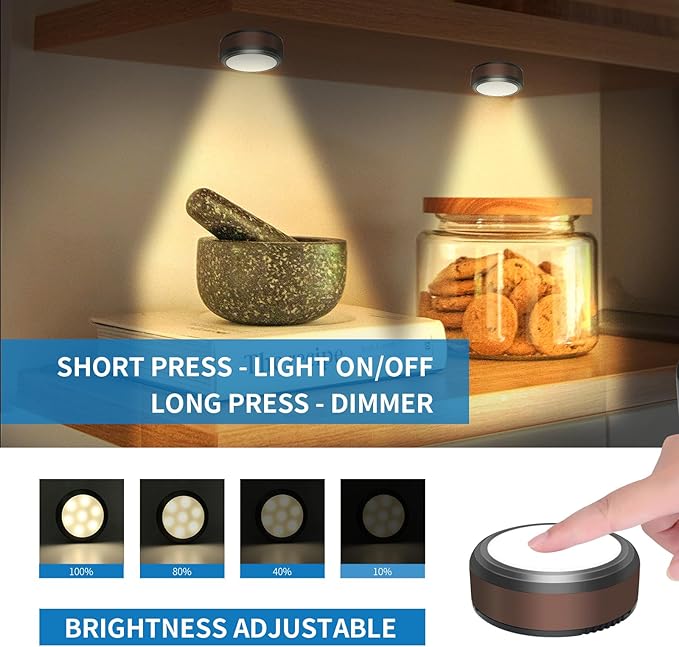 LEASTYLE Puck Lights with Remote, Battery Operated Under Cabinet Lighting with Dimmable Timer, Stick-On Closet Light Under Counter Lights for Kitchen,Black(1 Pack)