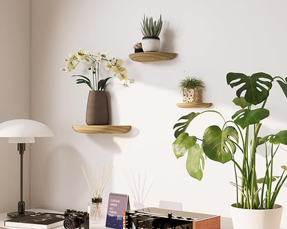 Solid Wood Half Round Floating Wall Shelves | Elegant Floating Shelves, Elevate Your Space. Perfect for Living Rooms, Bathrooms, Bedrooms, Offices, Children's Rooms Light Brown