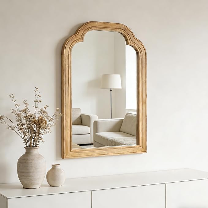 Wood Framed Bathroom Mirror for Wall, 16 x 24 Inch Rustic Wood Frame Wall Mirrors Decorative for Living Room, Vanity, Bedroom, Entryway and Farmhouse, Tempered Glass, Shatterproof