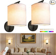 Rechargeable Battery Operated Wall Sconces Set of 2, Wireless Wall Lights with Remote Control 12 RGB Colors Magnetic Bulbs 5200mAh Battery Wireless Sconces for Bedroom Living Room (Black)