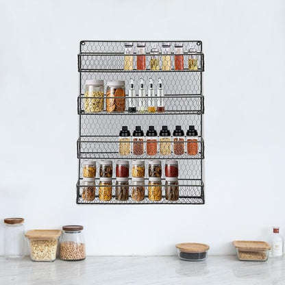 4-Tier Spice Rack Wall Mount, Metal Spice Rack for Space Saving, 17 x2 x 21 Inch Kitchen Spices Organizer, Seasoning Jar Storage Organizer Shelf Used for Kitchen