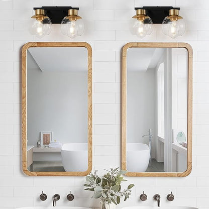 PAZALA 2 Light Vanity Lights, Black Gold Bathroom Wall Sconce Light with Globe Glass Shade, Bathroom Light Fixture Over Mirror for Bedroom, Living Room, Hallway (E26 Base)