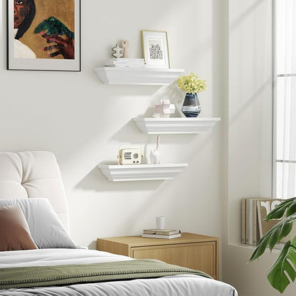 Alsonerbay Floating Shelves - White Rustic Wall Shelves, 3 Pack (17 Inch) for Bedroom, Living Room, Bathroom