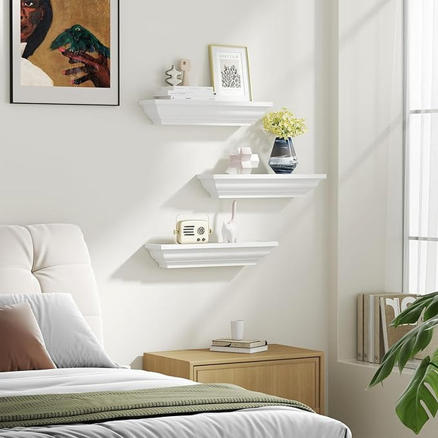 Alsonerbay Floating Shelves - White Rustic Wall Shelves, 3 Pack (17 Inch) for Bedroom, Living Room, Bathroom