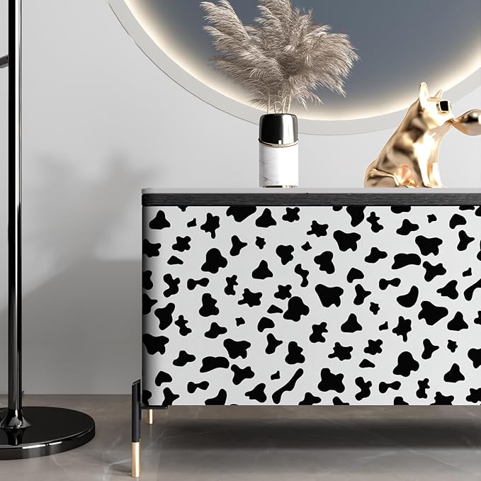 Black and White Spots Contact Paper Cow Printed Peel and Stick Wallpaper Self-Adhesive Cute Removable Wall Paper Vinyl White Black Decals for Walls Bedroom Living Room Nurseryls 17.3”x80”
