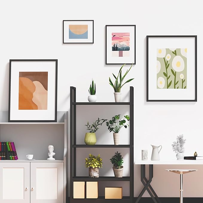 Wiscet 11x14 Picture Frame Set of 9, Display Pictures 8x10 with Mat or 11x14 Without Mat, Photo Frame for Wall Mounting or Tabletop Display, Black.