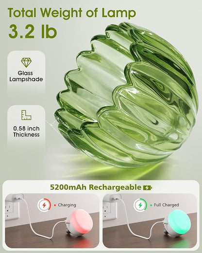 VOLISUN Vintage Battery Operated Wall Sconce,with Green Tulip Glass Lampshade, Wireless Wall Sconce, Rechargeable Battery Powered Wall Light, Sconce Wall Decor for Bedroom Living Room