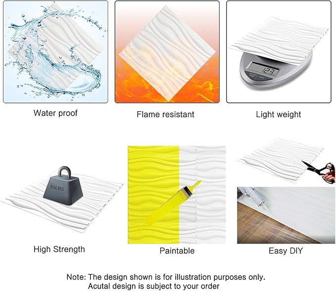 Art3d Decorative 3D Wall Panels Big Wave Deisgn, 31.5