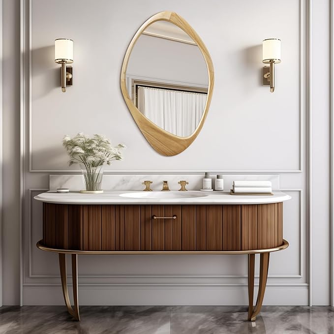 AAZZKANG Large Wall Mirror with Irregular Wood Framed 24"x16" Decorative Asymmetrical Hanging Mirrors for Bathroom Bedroom Living Room Entryway