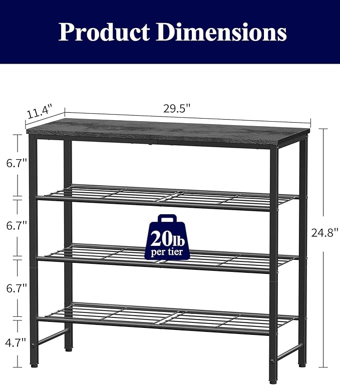 Kitsure Shoe Rack for Closet, Shoe Organizer with Leveling Feet, Sturdy & Rust-Proof Shoe Storage for Entryway, Bedroom, Living Room, 29.5