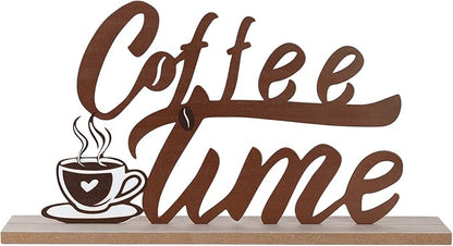 MEETYAMOR Coffee Bars Decor, Wood Metal Coffee Time Sign Decorations for Table Decor, Farmhouse Rustic Coffees Bar Accessories for The Home, Kitchen, Mantle, Shelf