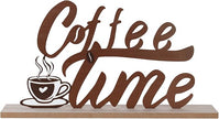 MEETYAMOR Coffee Bars Decor, Wood Metal Coffee Time Sign Decorations for Table Decor, Farmhouse Rustic Coffees Bar Accessories for The Home, Kitchen, Mantle, Shelf