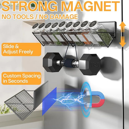 Magnetic Spice Rack for Refrigerator 4 Pack, Extra Long Strong Magnetic Fridge Shelves(14-16.5 inch), Space Saving Spice Organizer 45° Tilt, No Drilling Home Kitchen Laundry Storage Shelves