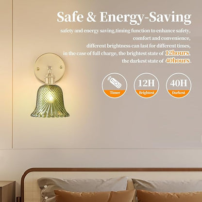 GEEZO Vintage Battery Operated Wall Sconce, with Rechargeable Battery Powered Wall Light with Remote Control for Bedside Bedroom