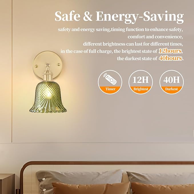 GEEZO Vintage Battery Operated Wall Sconce, with Rechargeable Battery Powered Wall Light with Remote Control for Bedside Bedroom