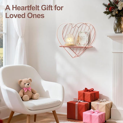 Afuly Floating Shelves for Wall, Cute Heart Wall Shelf Pink Funky Organizer Small Hanging Trinket Storage Aesthetic Room Decor for Bedroom Bathroom Hallway Entryway Vanity, Rose Gold