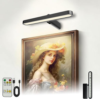 Picture Lights for Wall Battery Operated 4800mAh, 10inch Rechargeable Display Light with Remote/Rotatable, Dimmable/3CCT LED Art Cordless Lamp for Painting/Gallery Artwork/Portraits/Phote/Frame/Poster
