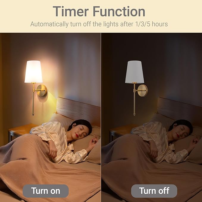 Rechargeable Battery Operated Wall Sconce Set of 2, Indoor Not Hardwired Dimmable Wall Lamps for Bedroom Living Room(Brass-White lampshade-20 inch)
