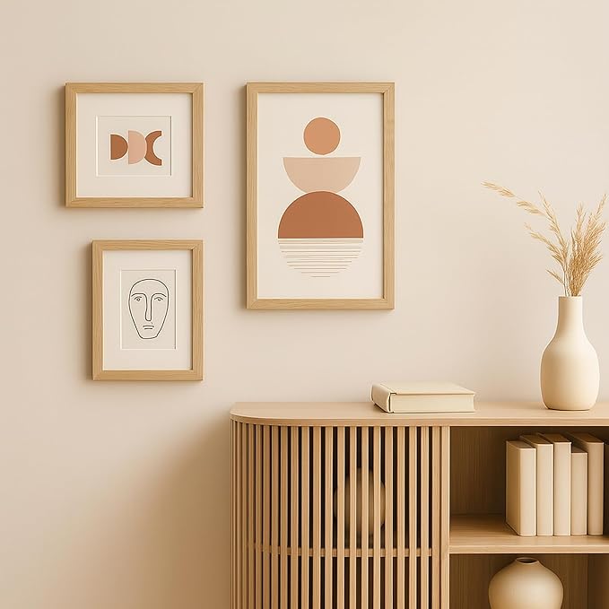 puthiac 8x12 Solid Oak Wood Picture Frame, Fits 6x8 with Mat or 8x12 Without Mat, Wall or Tabletop Display with Stand, Vertical or Horizontal, Plexi Front, 1 Pack, Natural Oak