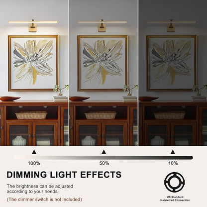 Hard-Wired Picture Lights 23.62 Inch Dimmable LED Wall Art Lighting 14W,2700K, Warm WhiteModern Brass Gallery Light Poster Lights Adjustable Swing Arm Picture Frame Light for Display Art Work