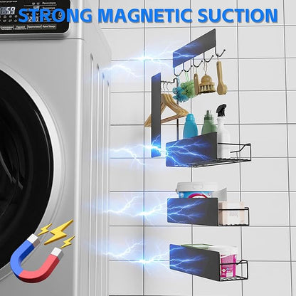 Magnetic Spice Rack for Refrigerator, 5 Pack Magnetic Fridge Organizer Shelves, Strong Magnetic Hold, No Drilling, Space Saving Storage Rack for Kitchen Spice Jars, Pantry & Refrigerator (Black)