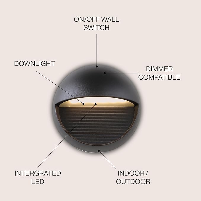 JONATHAN Y 6.25" Black Modern Round Outdoor Integrated LED Wall Sconce Light, Metal/Glass Waterproof Exterior Downlight for Porch, Patio, and Entryway, ETL Listed JYL7441A