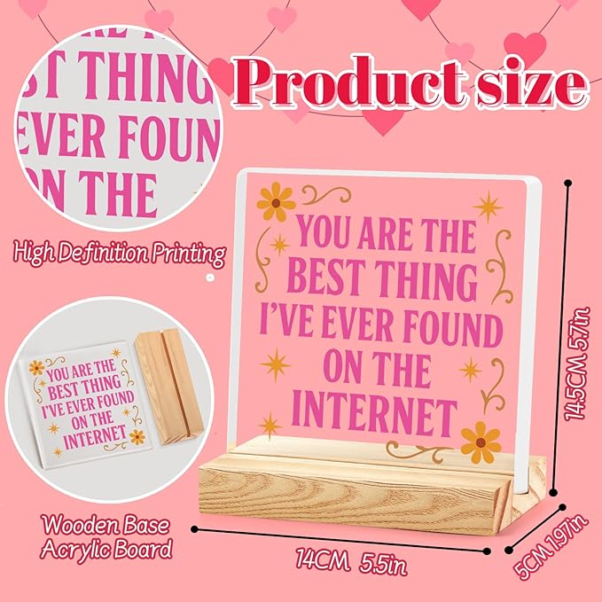 Valentines Desk Decor, Happy Valentine's Day Home Office Table Sign for Porch Tiered Tray Shelf Party, Rustic Romantic Acrylic Gifts Decorations for Him Her Wife, You Are The Best Thing