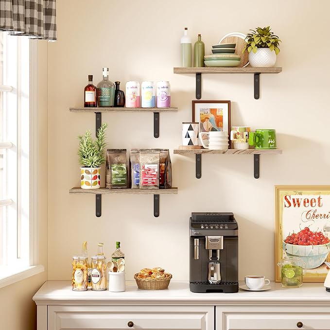 Fixwal Wall Floating Shelves for Room Decor, 4 Sets Floating Shelves for Wall Storage, Wood Wall Mounted Shelf for Bedroom Decor, Bathroom Storage, Book Shelf for Wall-Rustic Brown | for Room Decor, Floating Shelves, for Wall Storage, for Bedroom Decor...