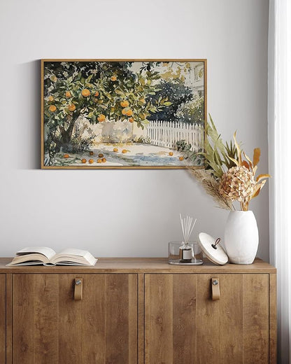 InSimSea Framed Canvas Wall Art Vintage Decor, Orange Trees Art Room Decor Aesthetic, Classic Rustic Farmhouse Wall Decoration for Bedroom Living Room Bathroom Gallery, 16x24inch