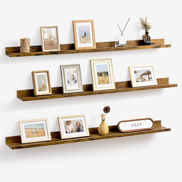 Axeman 48 Inch Floating Shelves | Brown Picture Ledge Shelf Set of 3 | Rustic Brown Wood Wall Shelves with Lip | 48" Picture Shelf for Wall with Ledge | Photo Shelves