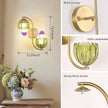 Battery Operated Wall Sconce, 2-Lights Vinatge Brass Wall Lighting Up and Down with Green Tulip Shade for Living Room, Bedroom