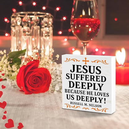 Valentines Desk Decor, Valentine's Day Home Office Table Sign for Wife Daughter from Dad Husband, Valentine Gifts Decorations for Porch Tiered Tray Shelf Party, Jesus Loves Us