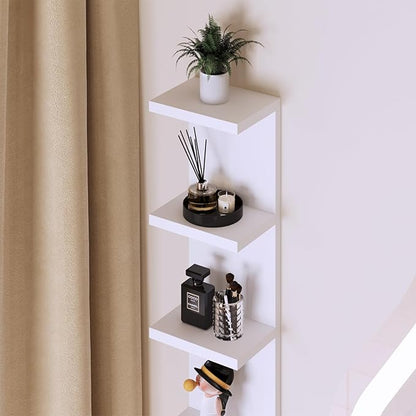 4 Tier White Lack Shelf Vanity Wall Shelf with 10 Crystal Hooks - Multi-Functional Storage for Makeup, Jewelry, Plants, Awards & Display (L7.1 x W5.5 x H30.7) (1)
