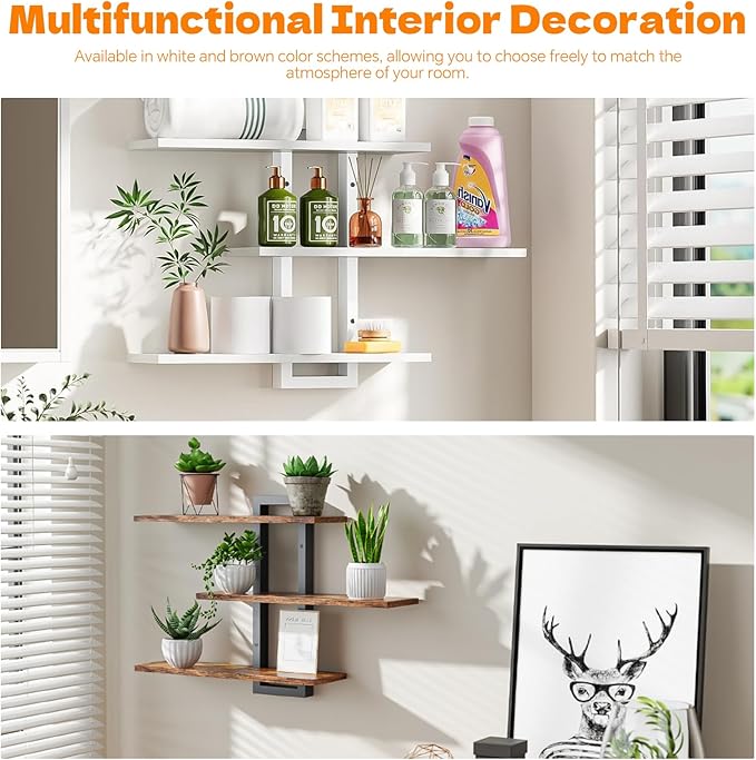 Floating Shelves for Wall Decor, 3 Tier Wall Mounted Storage Shelves, Bathroom Shelves, Decorative Hanging Storage Shelf for Living Room, Bedroom, Kitchen (Brown, 3 Tier)