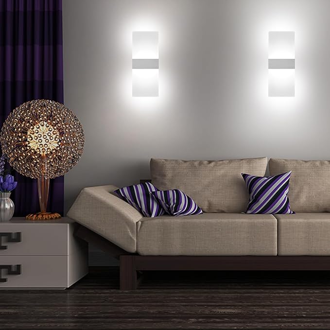 LED Wall Sconce Modern Wall Light Lamps 12W Cool White 6000K Up and Down Indoor Acrylic Lighting Fixture for Living Room Bedroom Hallway Conservatory Home Room Decor Not Dimmable No Plug(3 Pack)