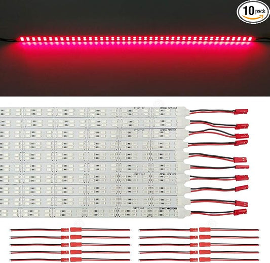 Under Cabinet LED Lighting 10Pack Rigid DC 12V LED Light Strip Light Super Bright Led Bar - Red SMD5630 9W 84LED Double Row 0.5m/20in for Counter,Shelf,TV Back,Showcase