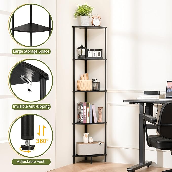Yoobure Corner Shelf Stand, 5-Tier Bookshelf, 65