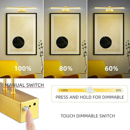 FUNCHDAY Picture Light,Battery Art Lights for Wall,Wireless Remote Painting Light with Timer and Dimmable,13”Metal Display Lighting for Artwork,Portrait,Gallery(Brass)