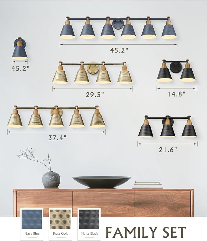 FEMILA Gold Light Fixture Bathroom, 6 Light Brushed Gold Vanity Light, 45.3